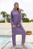 Cap, Drawstring Mock Neck Long Sleeve Top and Pants Swim Set - Trendsi - Flyclothing LLC