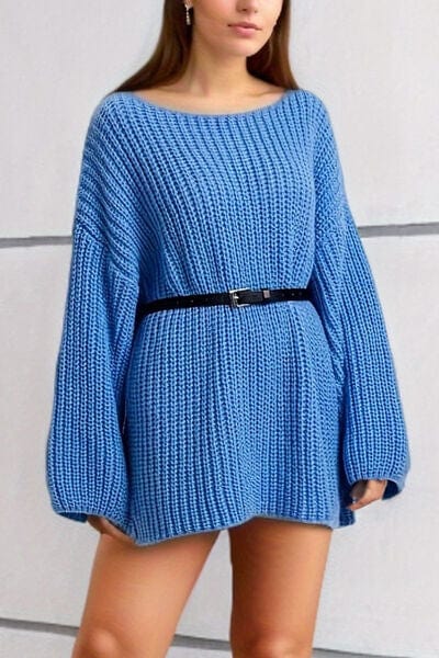 Boat Neck Dropped Shoulder Mini Sweater Dress - Trendsi