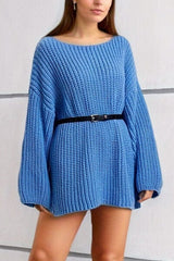 Boat Neck Dropped Shoulder Mini Sweater Dress - Trendsi