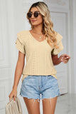 Eyelet Layered Flutter Sleeve V-Neck Knit Top - Trendsi - Flyclothing LLC