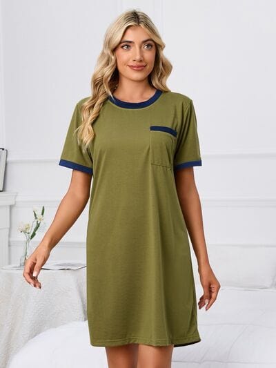 Contrast Trim Round Neck Mini Dress - Trendsi