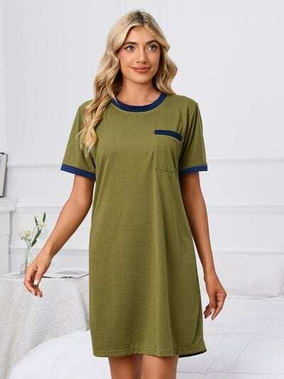 Contrast Trim Round Neck Mini Dress - Trendsi - Flyclothing LLC
