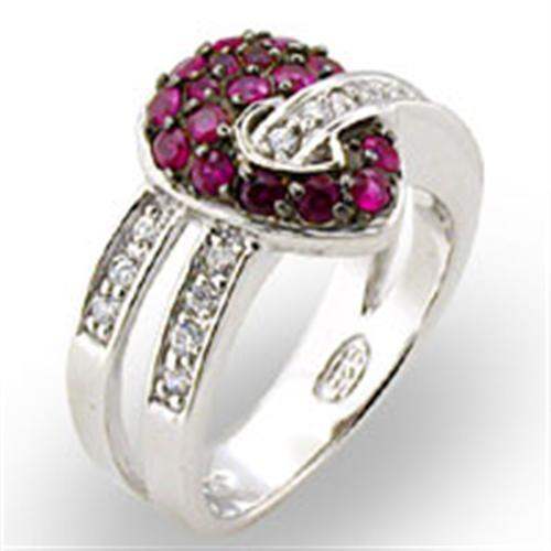 Alamode Rhodium + Ruthenium 925 Sterling Silver Ring with Synthetic Garnet in Ruby - Alamode - Flyclothing LLC