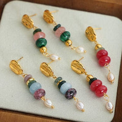 Natural Stone Freshwater Pearl Dangle Earrings - Trendsi