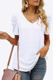 V-Neck Puff Sleeve Tee - Trendsi - Flyclothing LLC