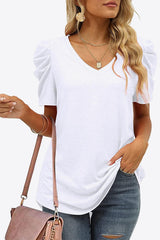 V-Neck Puff Sleeve Tee - Flyclothing LLC