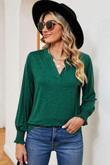 Notched Lantern Sleeve T-Shirt - Trendsi - Flyclothing LLC