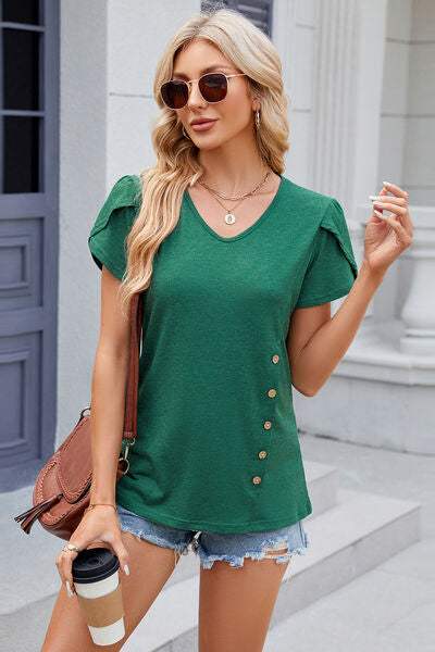 V-Neck Short Sleeve T-Shirt - Trendsi - Flyclothing LLC