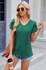 V-Neck Short Sleeve T-Shirt - Trendsi - Flyclothing LLC