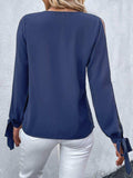 V-Neck Tie Cuff Slit Blouse - Trendsi - Flyclothing LLC