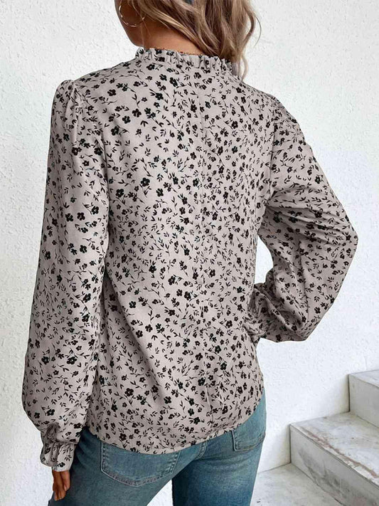Notched Neck Flounce Sleeve Blouse - Trendsi