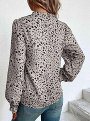 Notched Neck Flounce Sleeve Blouse - Trendsi
