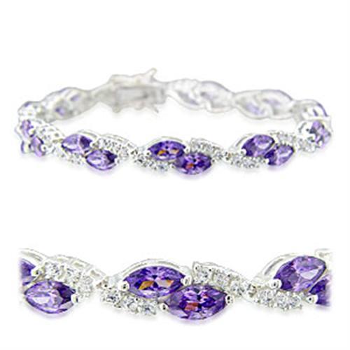 Alamode High-Polished 925 Sterling Silver Bracelet with AAA Grade CZ in Amethyst - Flyclothing LLC