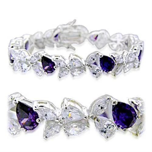 Alamode High-Polished 925 Sterling Silver Bracelet with AAA Grade CZ in Amethyst - Alamode