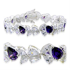 Alamode High-Polished 925 Sterling Silver Bracelet with AAA Grade CZ in Amethyst - Flyclothing LLC