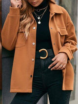 Pocketed Snap Down Dropped Shoulder Jacket - Trendsi - Flyclothing LLC