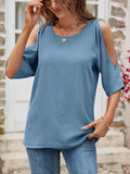 Textured Round Neck Split Sleeve Top - Trendsi