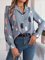Button Up Printed Collared Neck Shirt - Trendsi