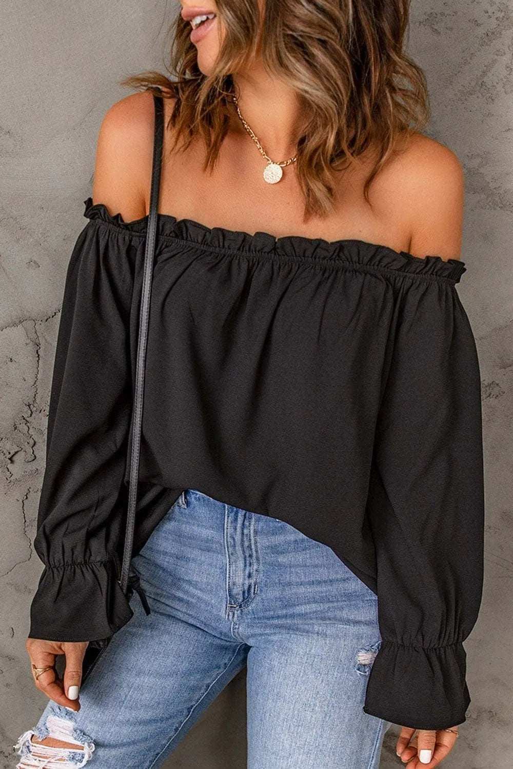 Frill Off-Shoulder Flounce Sleeve Blouse - Trendsi - Flyclothing LLC
