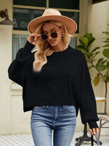 Round Neck Dropped Shoulder Sweater - Trendsi - Flyclothing LLC