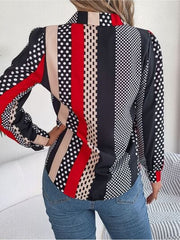 Polka Dot Contrast Long Sleeve Shirt - Trendsi