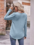 Pleated Detail Curved Hem Long Sleeve Top - Trendsi - Flyclothing LLC
