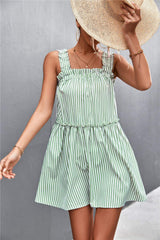 Striped Frill Trim Square Neck Dress - Trendsi - Flyclothing LLC