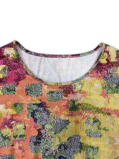 Plus Size Printed Round Neck Long Sleeve Dress - Trendsi - Flyclothing LLC