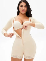 Full Size Zip Up Lace Detail Long Sleeve Shapewear - Trendsi - Flyclothing LLC