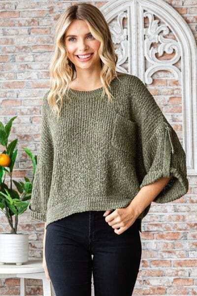 Veveret Round Neck Roll-Up Sweater - Trendsi - Flyclothing LLC