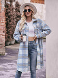 Plaid Dropped Shoulder Slit Coat - Trendsi - Flyclothing LLC