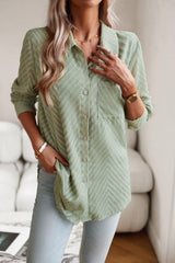 Collared Neck Long Sleeve Pocketed Shirt - Trendsi