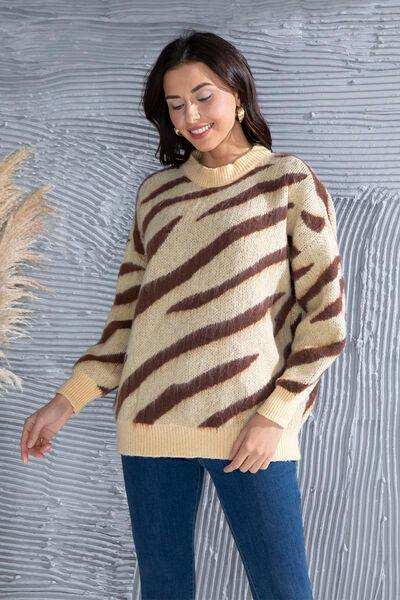 Animal Element Round Neck Dropped Shoulder Sweater - Trendsi - Flyclothing LLC