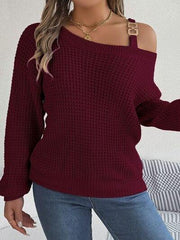 Asymmetrical Neck Long Sleeve Sweater - Trendsi