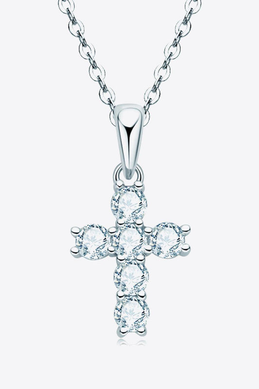 925 Sterling Silver Cross Moissanite Pendant Necklace - Trendsi