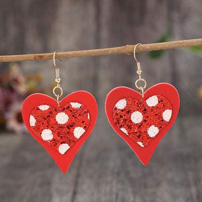 Sequin Heart Leather Drop Earrings - Trendsi - Flyclothing LLC