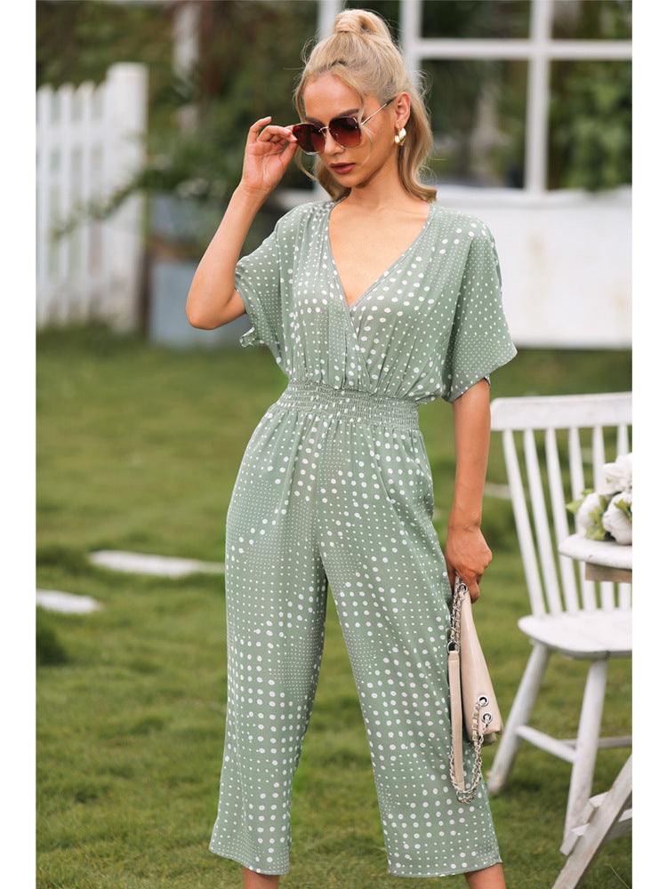 Polka dot cropped jumpsuit hot sale