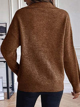 Half Zip Dropped Shoulder Sweater - Trendsi - Flyclothing LLC