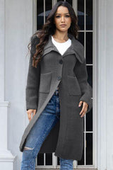 Pocketed Button Up Collared Neck Cardigan - Trendsi
