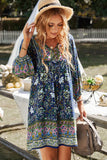 Bohemian Tie Neck Balloon Sleeve Dress - Trendsi
