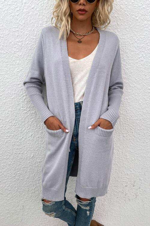 Open Front Long Sleeve Cardigan with Pockets - Trendsi - Flyclothing LLC