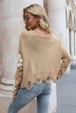 Flower Distressed Long Sleeve Sweater - Trendsi - Flyclothing LLC