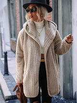 Open Front Ribbed Hooded Coat - Trendsi - Flyclothing LLC