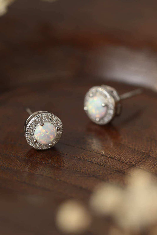 Opal 4-Prong Round Stud Earrings - Trendsi - Flyclothing LLC