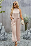 Grecian Neck Sleeveless Pocketed Top and Pants Set - Trendsi - Flyclothing LLC