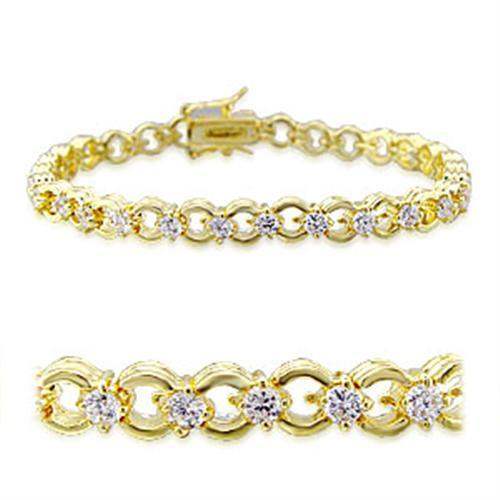 Alamode Gold Brass Bracelet with AAA Grade CZ in Clear - Alamode - Flyclothing LLC