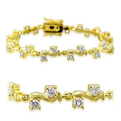 Alamode Gold Brass Bracelet with AAA Grade CZ in Clear - Alamode - Flyclothing LLC