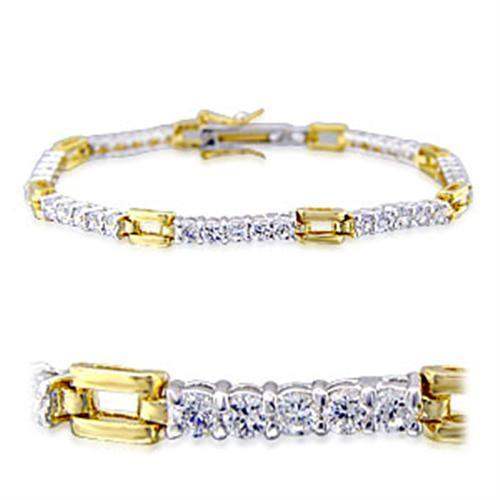 Alamode Gold+Rhodium Brass Bracelet with AAA Grade CZ in Clear - Alamode - Flyclothing LLC