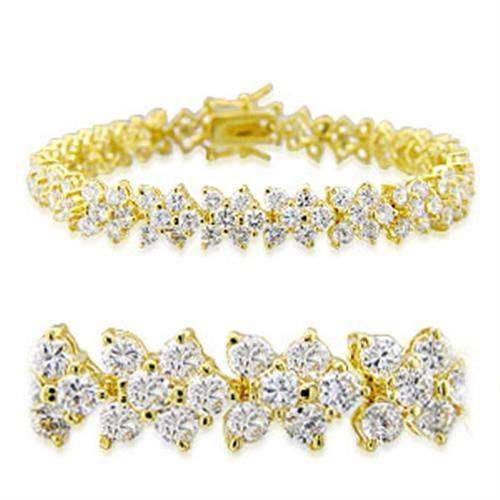 Alamode Gold Brass Bracelet with AAA Grade CZ in Clear - Alamode - Flyclothing LLC