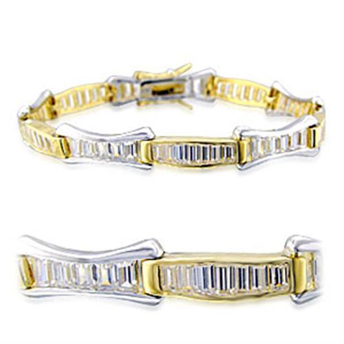 Alamode Gold+Rhodium Brass Bracelet with AAA Grade CZ in Clear - Flyclothing LLC